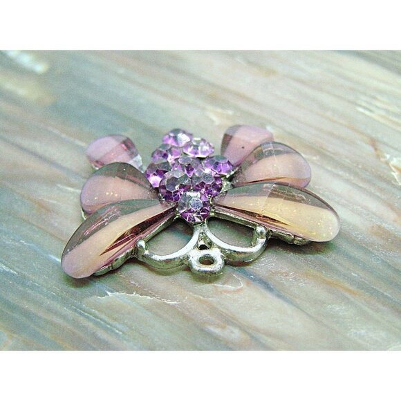 Rhinestone and Acrylic Butterfly Pendant Charm Silver Tone Purple Pink 1x1" - Picture 4 of 9
